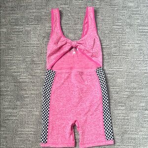 Pink Checkered cutout workout one piece